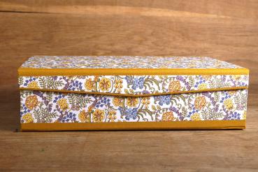 curry-colored and blue flowers box of stationery